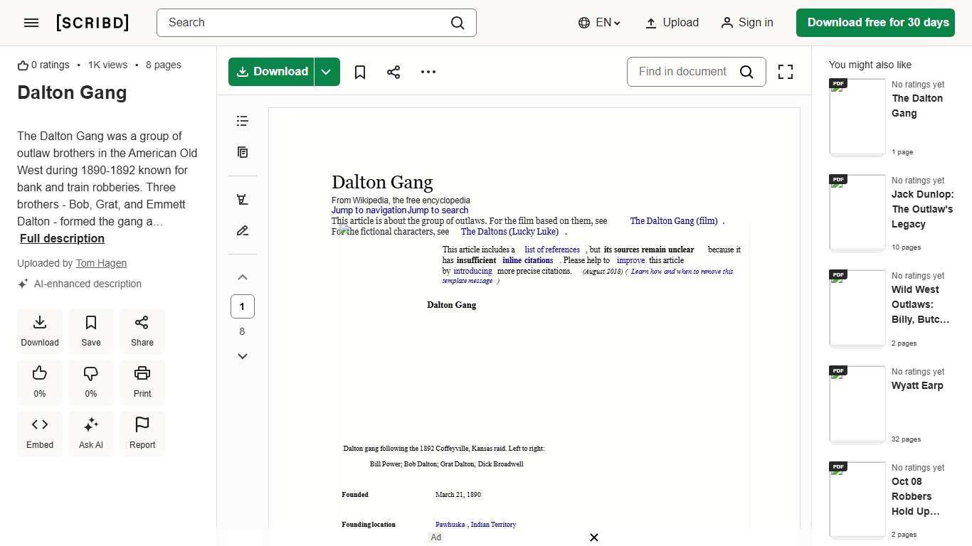 Dalton Gang | PDF | Outlaws Of The American Old West | American Outlaws